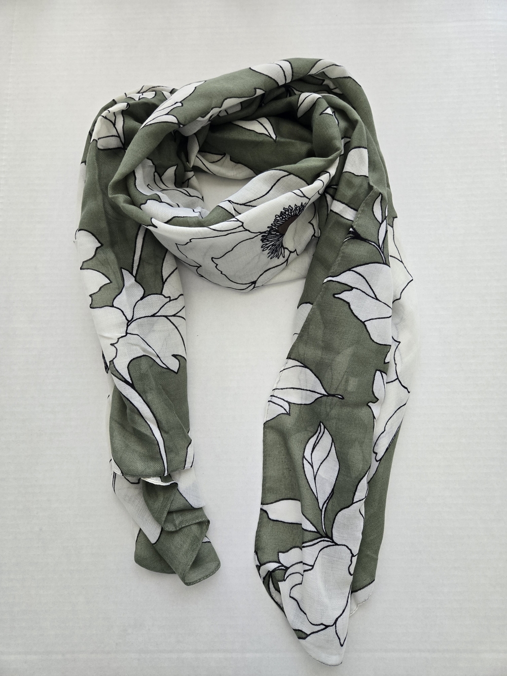 NEW Olive Green & White Floral Print Scarf